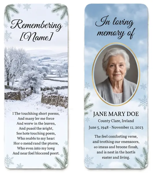 Memorial bookmark template 5 — laminated keepsake bookmark with photograph, prayer and Celtic detail
