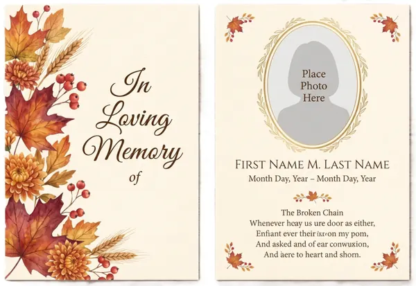 Memorial wallet card template 12 — pocket-sized laminated card with photograph and remembrance verse