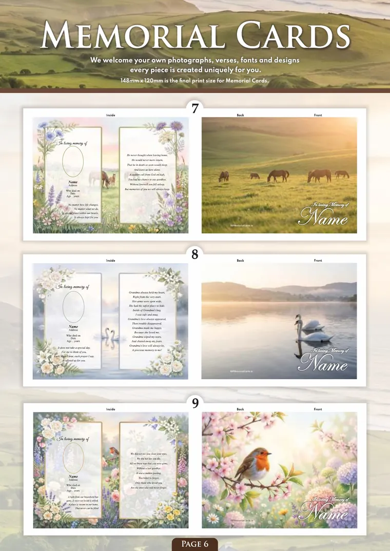 Page 8 of the Irish Memorial Catalogue — Memorial cards 7–9
