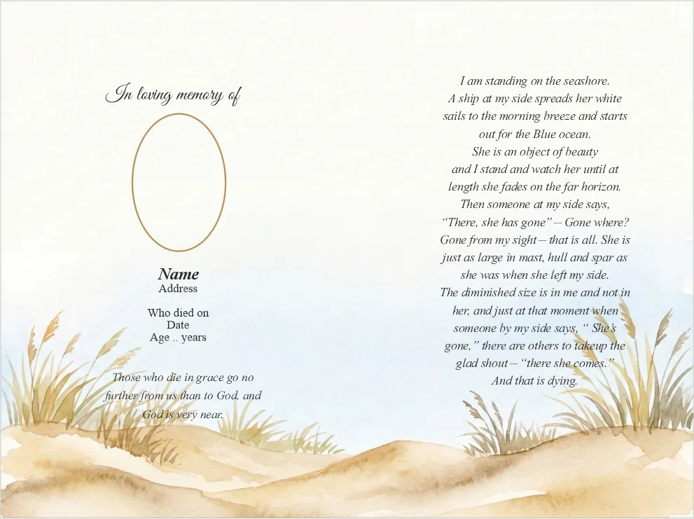 Folding memorial card template 27 — personalised Irish memorial card design with photograph, verse and decorative border