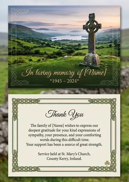Memorial thank you card template 10 — personalised acknowledgement card with photograph and message of thanks