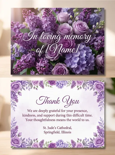 Memorial thank you card template 9 — personalised acknowledgement card with photograph and message of thanks