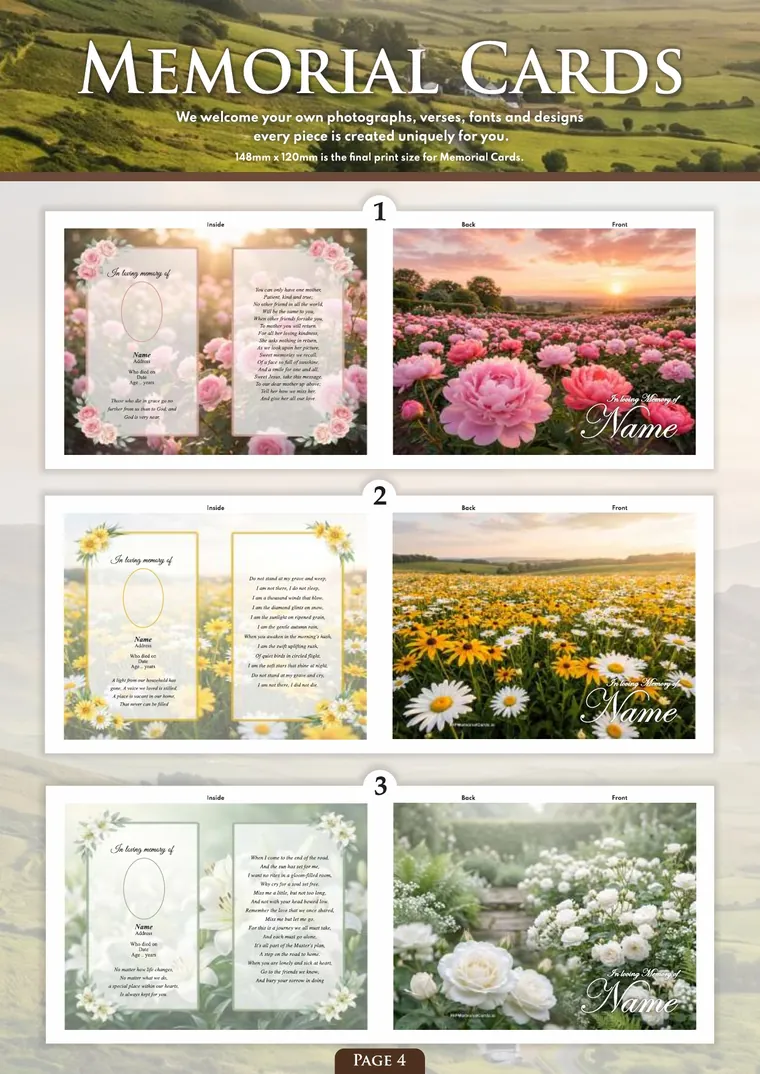 Page 6 of the Irish Memorial Catalogue — Memorial cards 1–3
