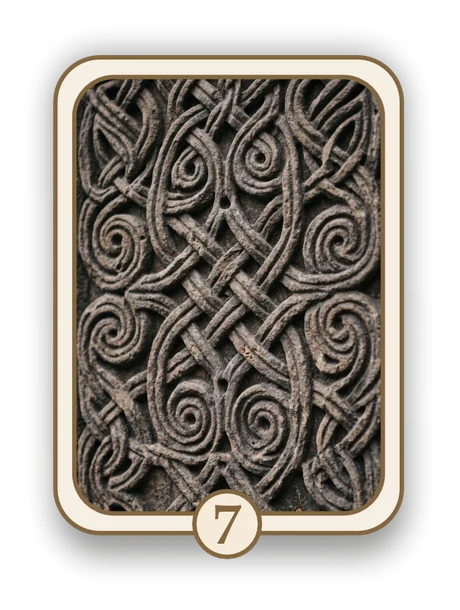 Celtic 7 memorial card design — carved Celtic knotwork stone