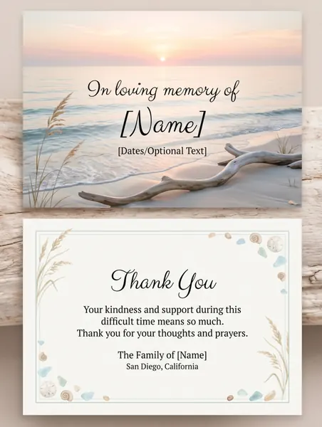 Memorial thank you card template 13 — personalised acknowledgement card with photograph and message of thanks