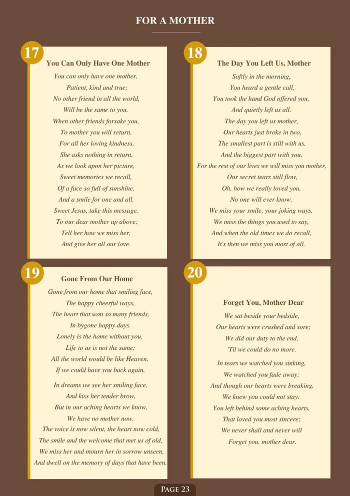 Page 25 of the Irish Memorial Catalogue — For a mother