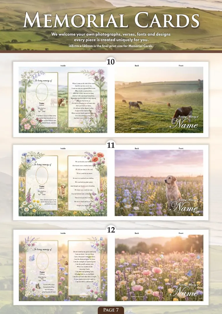 Page 9 of the Irish Memorial Catalogue — Memorial cards 10–12
