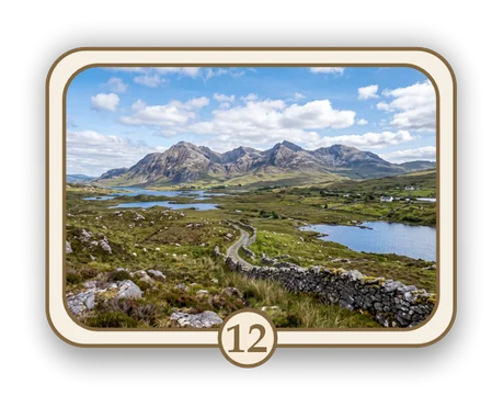 Scenic 12 memorial card design — mountain and lake valley