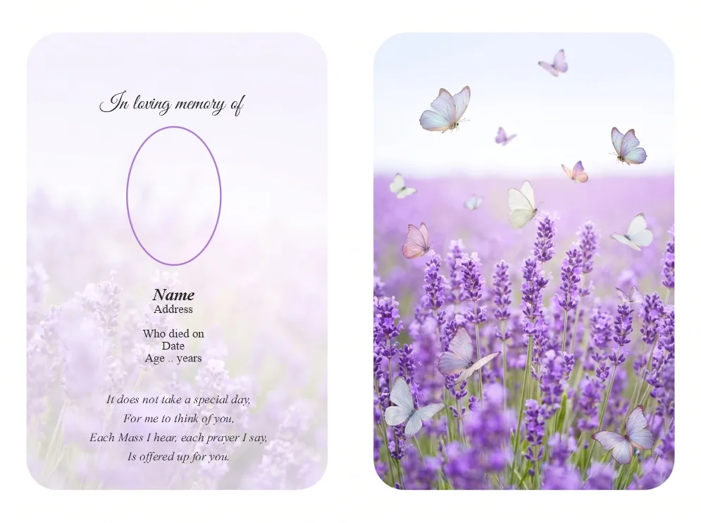 Folding memorial card template 31 — personalised Irish memorial card design with photograph, verse and decorative border