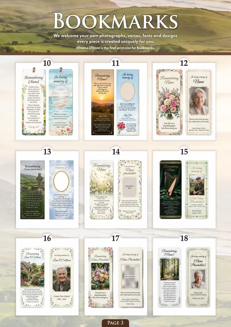 Page 5 of the Irish Memorial Catalogue — Bookmarks 10–18