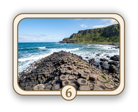 Scenic 6 memorial card design — basalt columns on the north coast