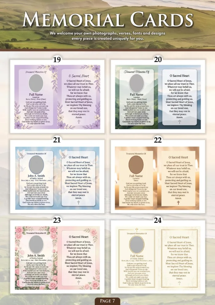 Page 9 of the Irish Memorial Catalogue — Memorial cards 19–24