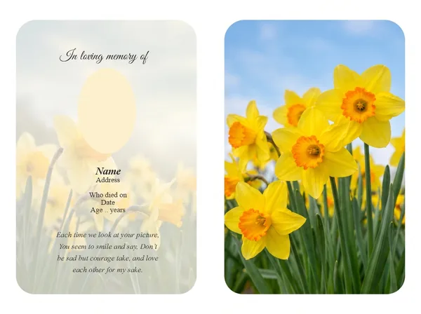 Folding memorial card template 34 — personalised Irish memorial card design with photograph, verse and decorative border