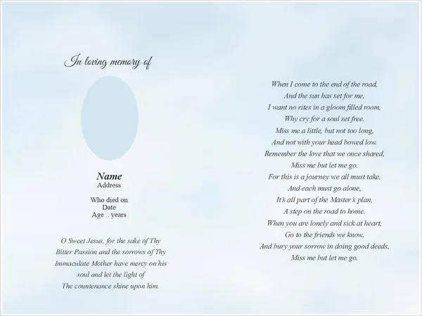 Folding memorial card template 47 — personalised Irish memorial card design with photograph, verse and decorative border