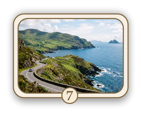 Scenic 7 memorial card design — coast road above the sea