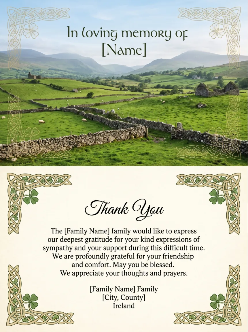Memorial thank you card template 6 — personalised acknowledgement card with photograph and message of thanks