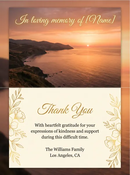 Memorial thank you card template 5 — personalised acknowledgement card with photograph and message of thanks