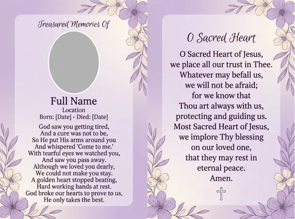 Folding memorial card template 18 — personalised Irish memorial card design with photograph, verse and decorative border
