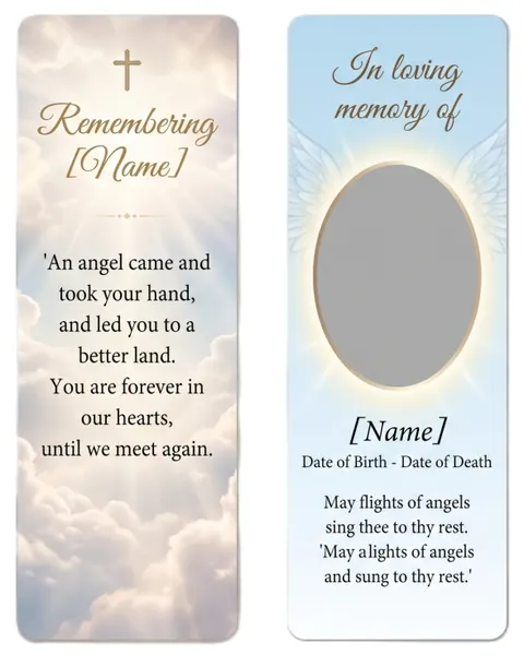 Memorial bookmark template 7 — laminated keepsake bookmark with photograph, prayer and Celtic detail