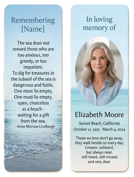 Memorial bookmark template 6 — laminated keepsake bookmark with photograph, prayer and Celtic detail