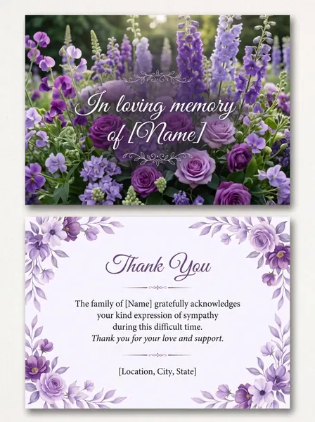 Memorial thank you card template 3 — personalised acknowledgement card with photograph and message of thanks