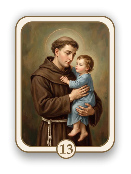 Religious 13 memorial card design — saint Anthony and the Child Jesus