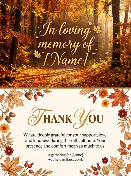 Memorial thank you card template 7 — personalised acknowledgement card with photograph and message of thanks
