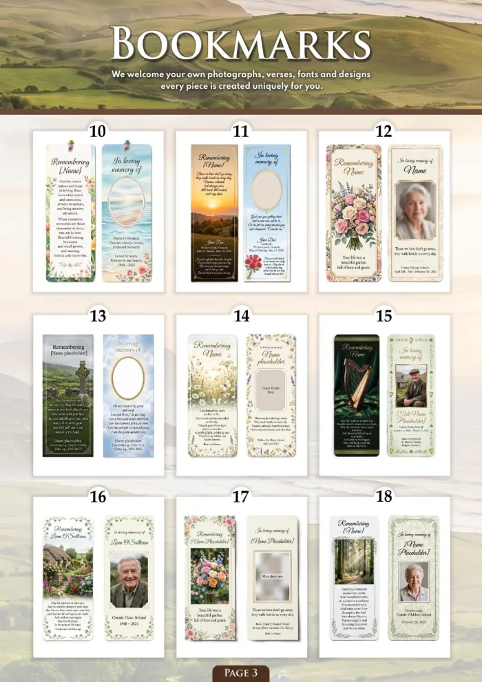Page 5 of the Irish Memorial Catalogue — Bookmarks 10–18