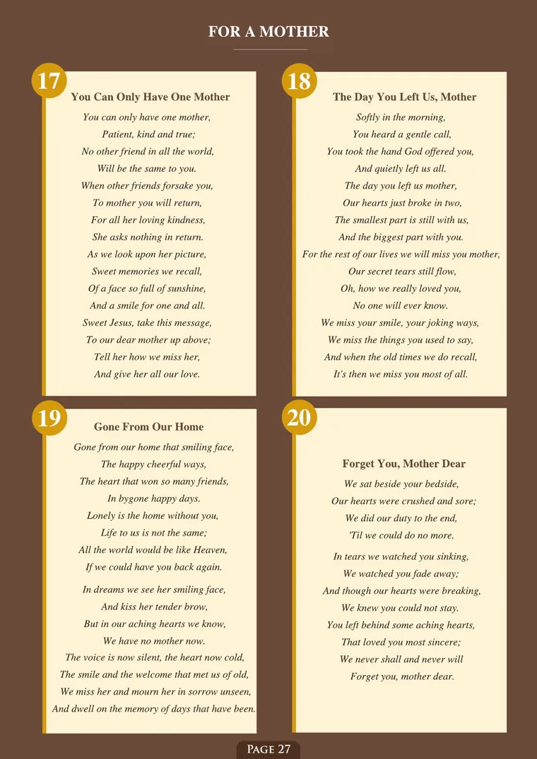 Page 29 of the Irish Memorial Catalogue — For a mother