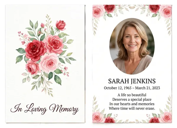 Memorial wallet card template 8 — pocket-sized laminated card with photograph and remembrance verse
