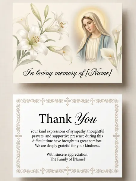 Memorial thank you card template 14 — personalised acknowledgement card with photograph and message of thanks