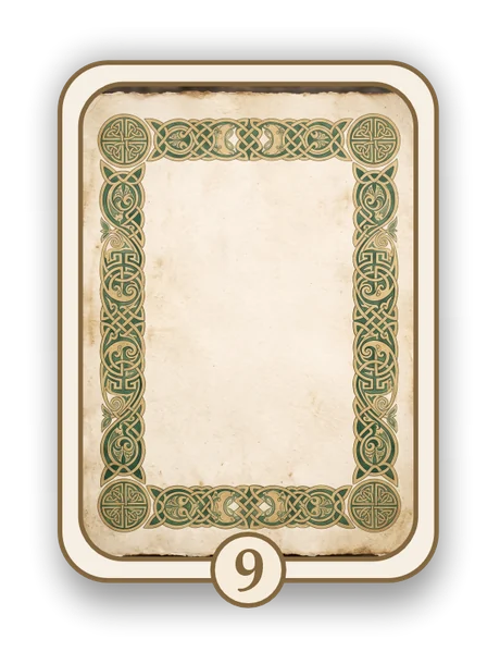 Celtic 9 memorial card design — celtic knot border on aged parchment