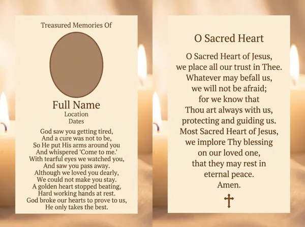 Folding memorial card template 21 — personalised Irish memorial card design with photograph, verse and decorative border