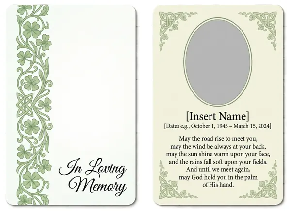 Memorial wallet card template 10 — pocket-sized laminated card with photograph and remembrance verse