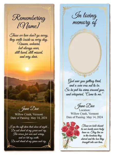 Memorial bookmark template 2 — laminated keepsake bookmark with photograph, prayer and Celtic detail