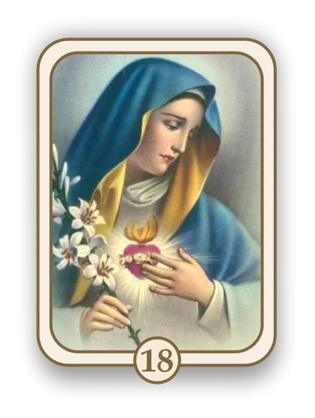 Religious 18 memorial card design — the Immaculate Heart of Mary with lilies