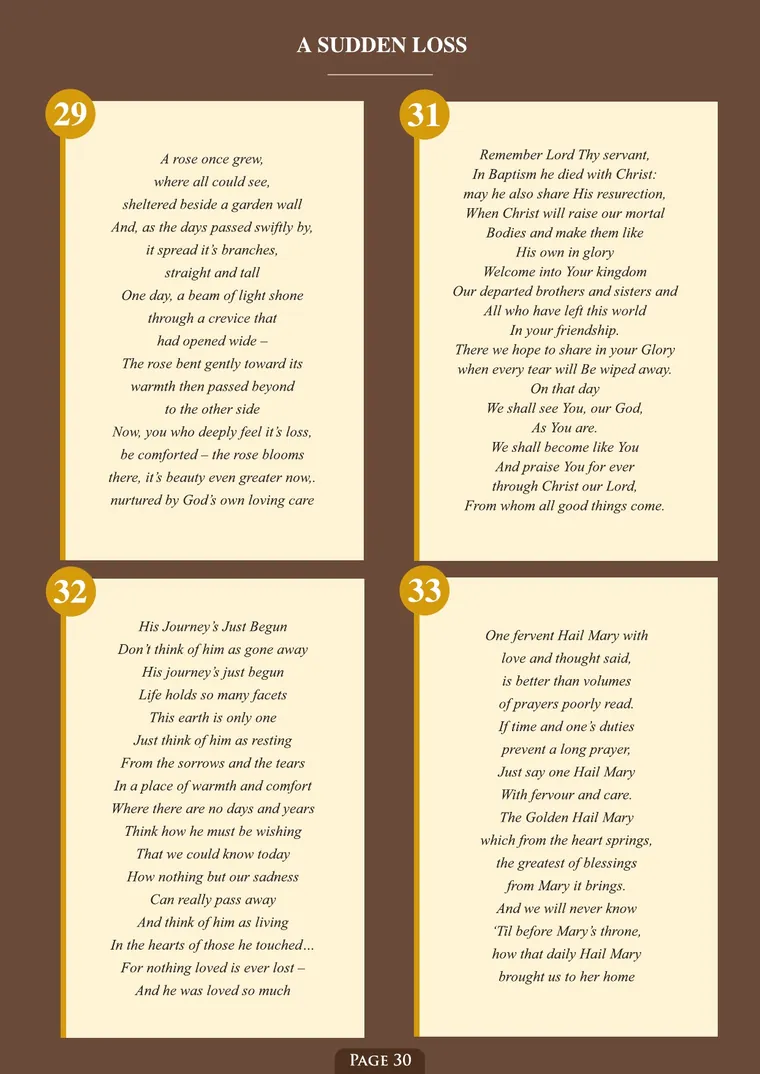 Page 32 of the Irish Memorial Catalogue — A sudden loss, continued