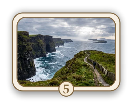 Scenic 5 memorial card design — cliff path above the Atlantic
