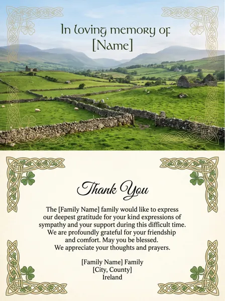 Memorial thank you card template 6 — personalised acknowledgement card with photograph and message of thanks