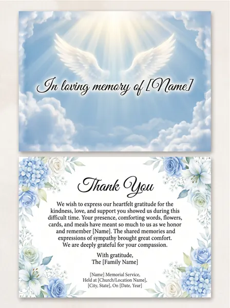 Memorial thank you card template 4 — personalised acknowledgement card with photograph and message of thanks