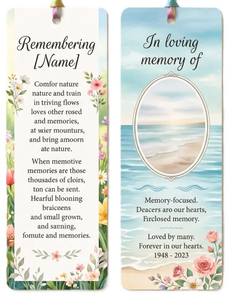Memorial bookmark template 1 — laminated keepsake bookmark with photograph, prayer and Celtic detail